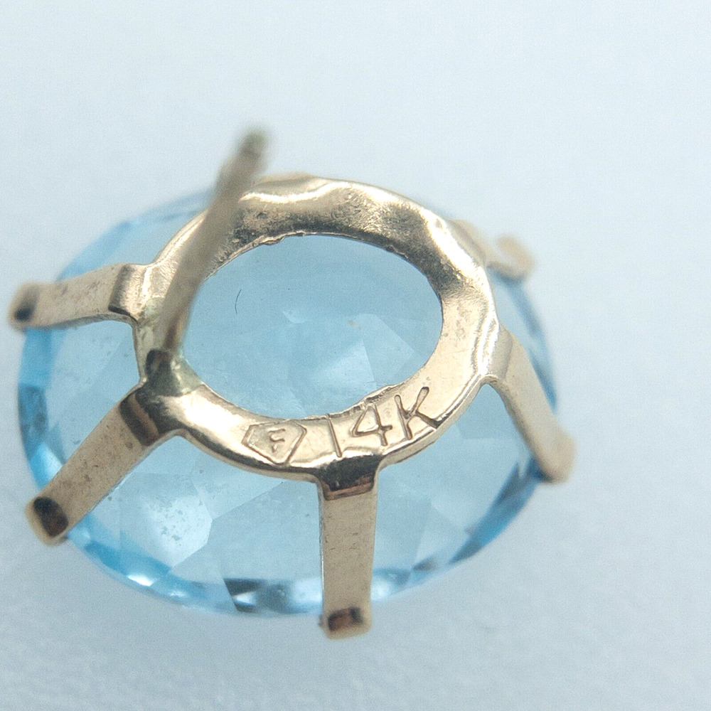 14K Gold Large Oval Blue Topaz Statement Stud Earrings 5.68g - Picture 2 of 14